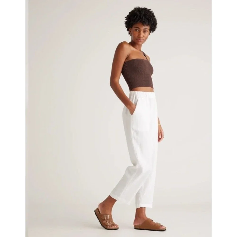 QUINCE 100% European White Linen Pull On Pants Pockets Size XL NEW Ankle Length